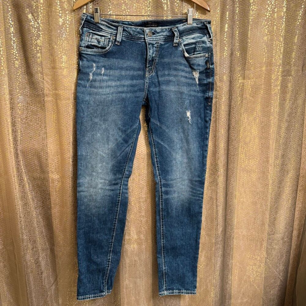 Silver Jeans Mid Rise Distressed Whiskering Faded Girlfriend Jeans Size W32/L29